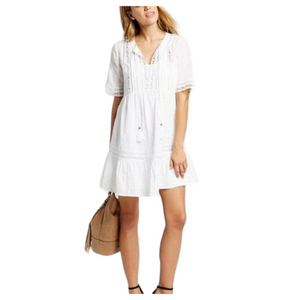 Knox Rose Boho Eyelet Embroidered Dress Sz L White Peasant Cottagecore Milkmaid